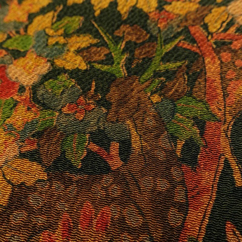 小紋 付下小紋 良品 しつけ糸付き 縮緬 正絹 人物・動物柄 袷仕立て 身丈158cm 裄丈65.5cm 着物 緑・うぐいす色_画像8