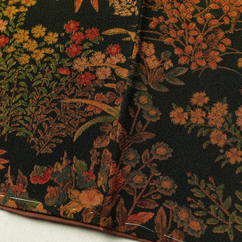 小紋 付下小紋 良品 しつけ糸付き 縮緬 正絹 人物・動物柄 袷仕立て 身丈158cm 裄丈65.5cm 着物 緑・うぐいす色_画像11