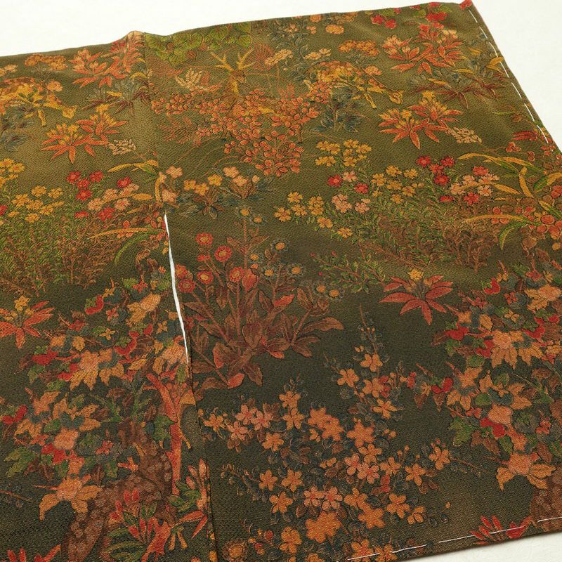 小紋 付下小紋 良品 しつけ糸付き 縮緬 正絹 人物・動物柄 袷仕立て 身丈158cm 裄丈65.5cm 着物 緑・うぐいす色_画像14
