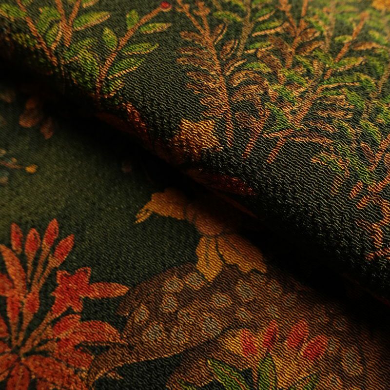 小紋 付下小紋 良品 しつけ糸付き 縮緬 正絹 人物・動物柄 袷仕立て 身丈158cm 裄丈65.5cm 着物 緑・うぐいす色_画像21