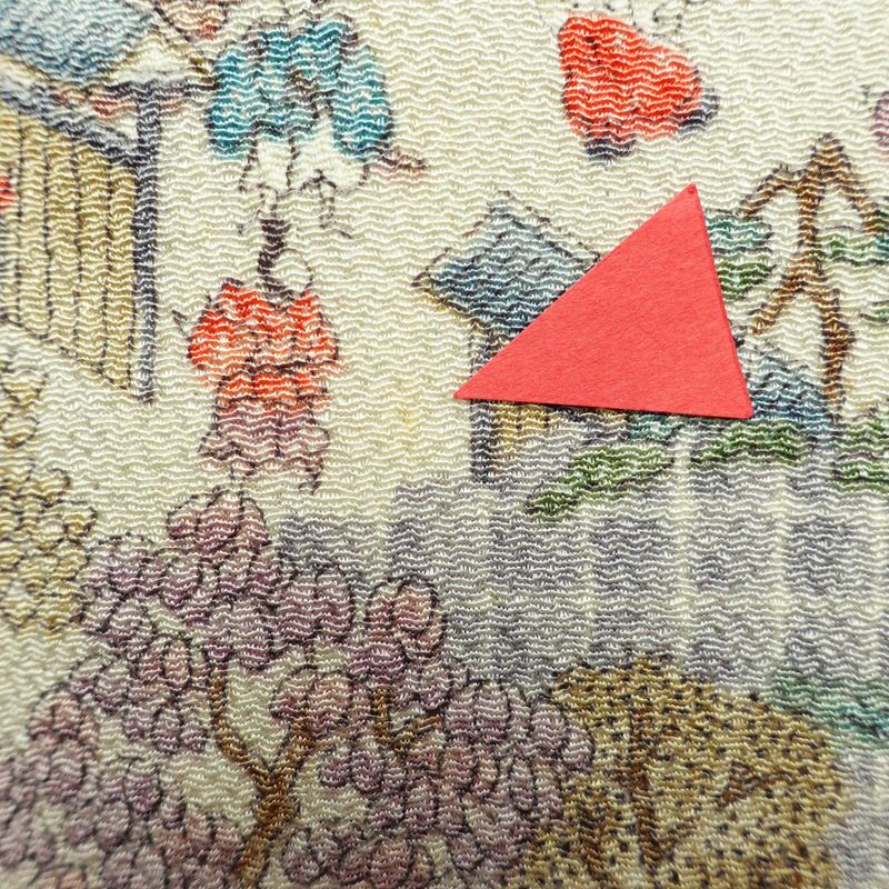 小紋 縮緬 正絹 風景柄 袷仕立て 身丈165cm 裄丈64cm 着物 多色使い_画像11