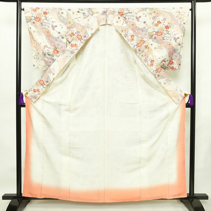 小紋 美品 しつけ糸付き 正絹 古典柄 袷仕立て 身丈162.5cm 裄丈65.5cm 箔 着物 白_画像3