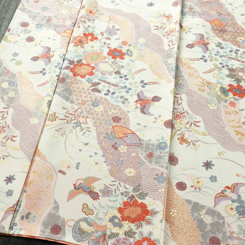 小紋 美品 しつけ糸付き 正絹 古典柄 袷仕立て 身丈162.5cm 裄丈65.5cm 箔 着物 白_画像4