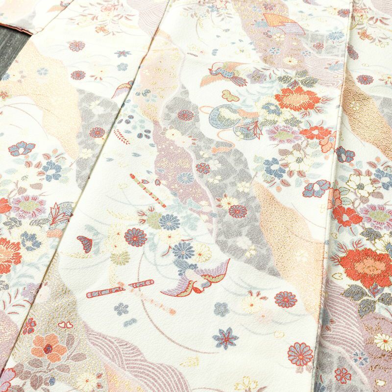 小紋 美品 しつけ糸付き 正絹 古典柄 袷仕立て 身丈162.5cm 裄丈65.5cm 箔 着物 白_画像5