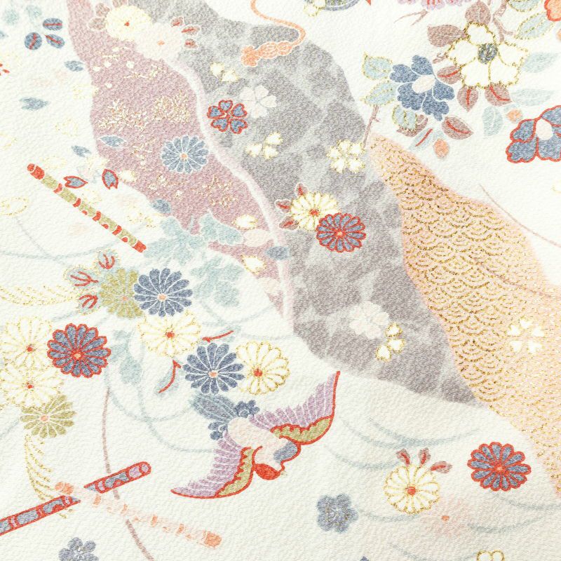 小紋 美品 しつけ糸付き 正絹 古典柄 袷仕立て 身丈162.5cm 裄丈65.5cm 箔 着物 白_画像6