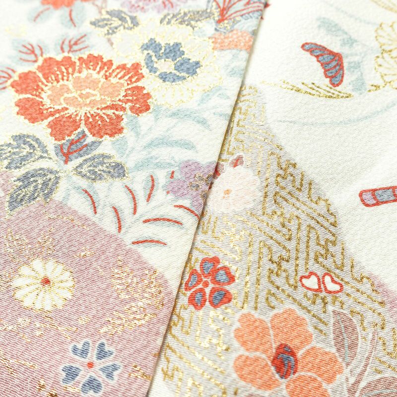 小紋 美品 しつけ糸付き 正絹 古典柄 袷仕立て 身丈162.5cm 裄丈65.5cm 箔 着物 白_画像10