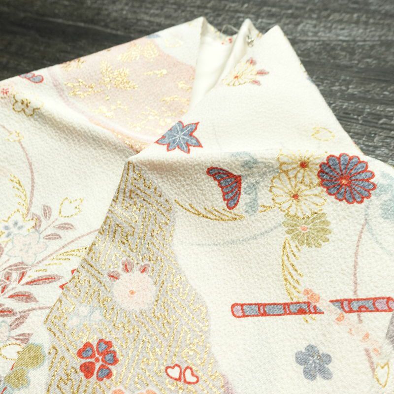 小紋 美品 しつけ糸付き 正絹 古典柄 袷仕立て 身丈162.5cm 裄丈65.5cm 箔 着物 白_画像17