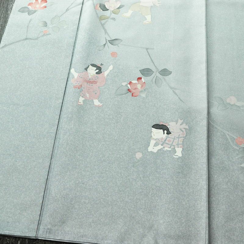 訪問着 紬地 しつけ糸付き 正絹 花柄 袷仕立て 身丈167cm 裄丈67cm フォーマル 着物 青・紺_画像4