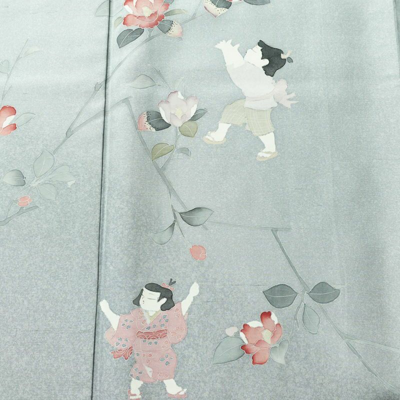 訪問着 紬地 しつけ糸付き 正絹 花柄 袷仕立て 身丈167cm 裄丈67cm フォーマル 着物 青・紺_画像6