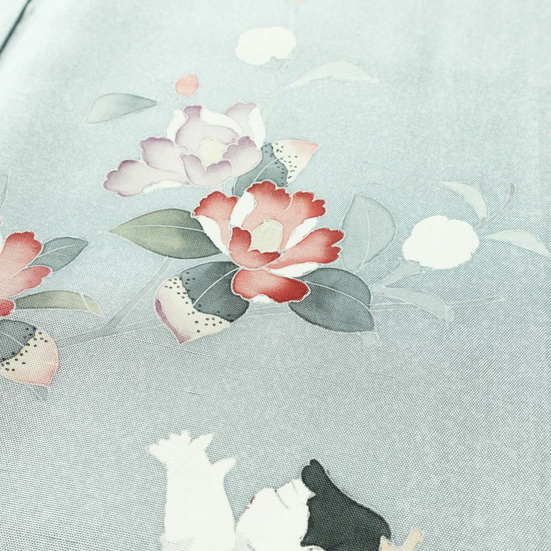 訪問着 紬地 しつけ糸付き 正絹 花柄 袷仕立て 身丈167cm 裄丈67cm フォーマル 着物 青・紺_画像7