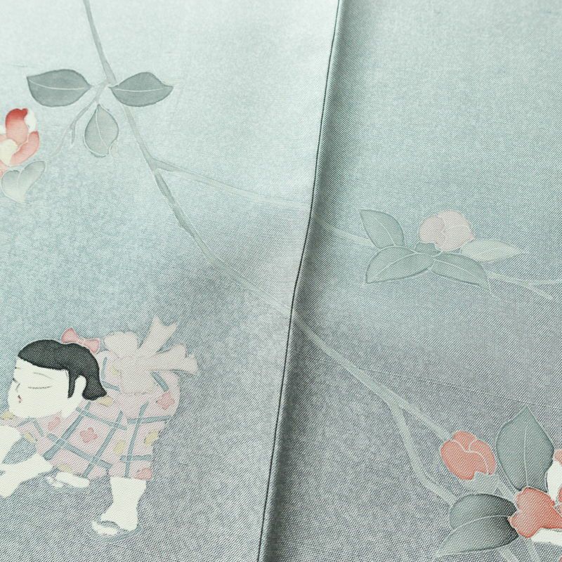 訪問着 紬地 しつけ糸付き 正絹 花柄 袷仕立て 身丈167cm 裄丈67cm フォーマル 着物 青・紺_画像9