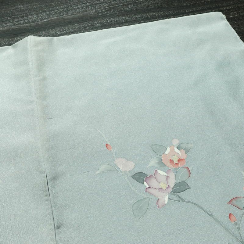 訪問着 紬地 しつけ糸付き 正絹 花柄 袷仕立て 身丈167cm 裄丈67cm フォーマル 着物 青・紺_画像14