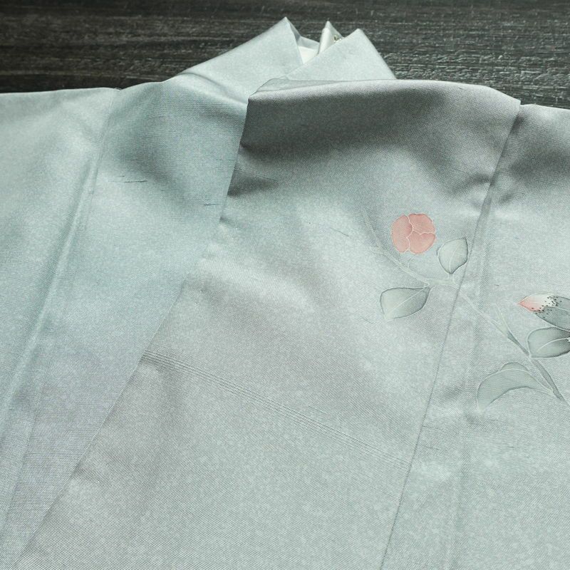 訪問着 紬地 しつけ糸付き 正絹 花柄 袷仕立て 身丈167cm 裄丈67cm フォーマル 着物 青・紺_画像18