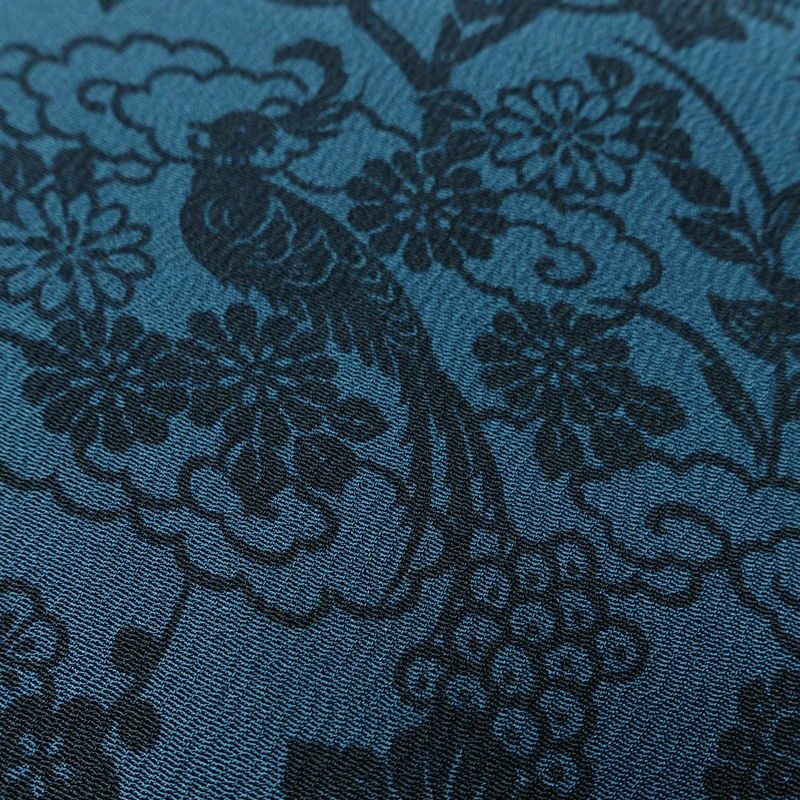 小紋 良品 しつけ糸付き 縮緬 正絹 花柄 袷仕立て 身丈158cm 裄丈66cm 着物 青・紺_画像8