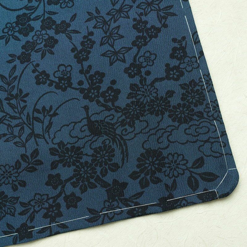 小紋 良品 しつけ糸付き 縮緬 正絹 花柄 袷仕立て 身丈158cm 裄丈66cm 着物 青・紺_画像14