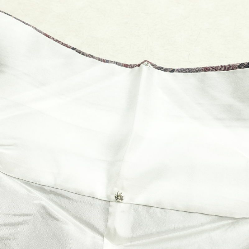 小紋 しつけ糸付き 縮緬 正絹 木の葉・植物柄 袷仕立て 身丈166.5cm 裄丈66cm 着物 紫・藤色_画像19