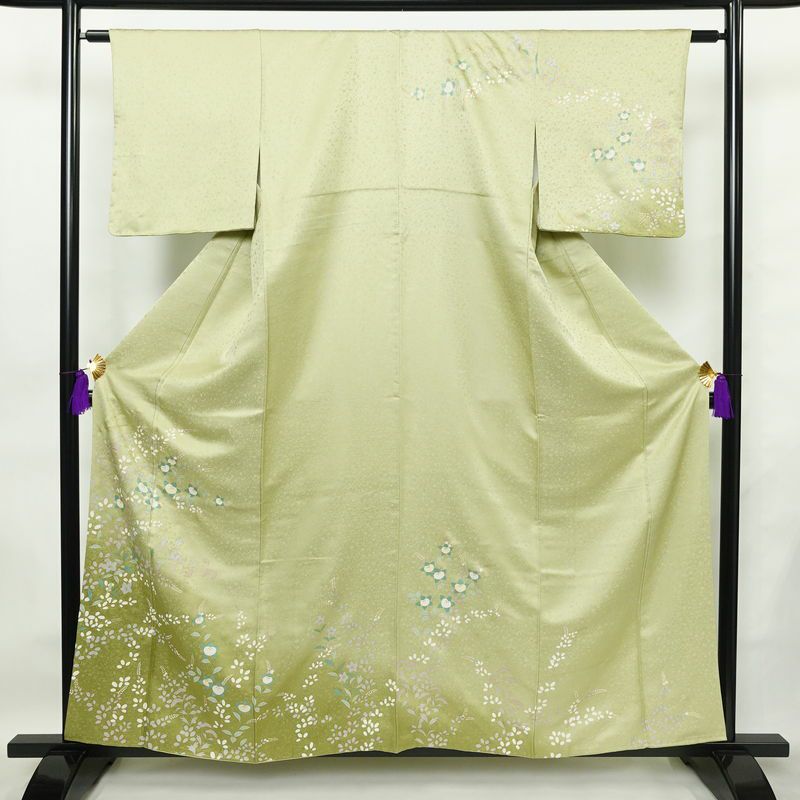 訪問着 縮緬 松雨 落款入り 友禅作家物 身丈160.5cm 裄丈66.5cm 一つ 