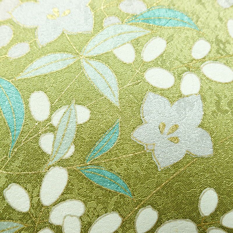 訪問着 良品 正絹 木の葉・植物柄 袷仕立て 身丈158.5cm 裄丈62cm 一部しつけ糸付き 金彩 フォーマル 着物 緑・うぐいす色_画像11