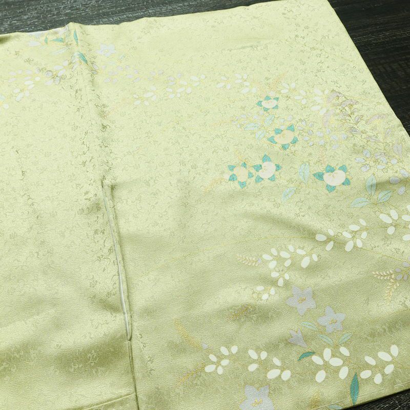 訪問着 良品 正絹 木の葉・植物柄 袷仕立て 身丈158.5cm 裄丈62cm 一部しつけ糸付き 金彩 フォーマル 着物 緑・うぐいす色_画像15