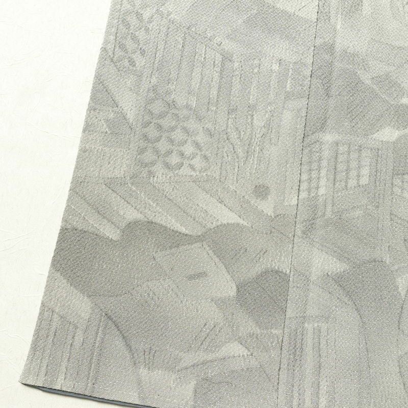 小紋 縮緬 正絹 風景柄 袷仕立て 身丈160.5cm 裄丈64.5cm 着物 グレー_画像12