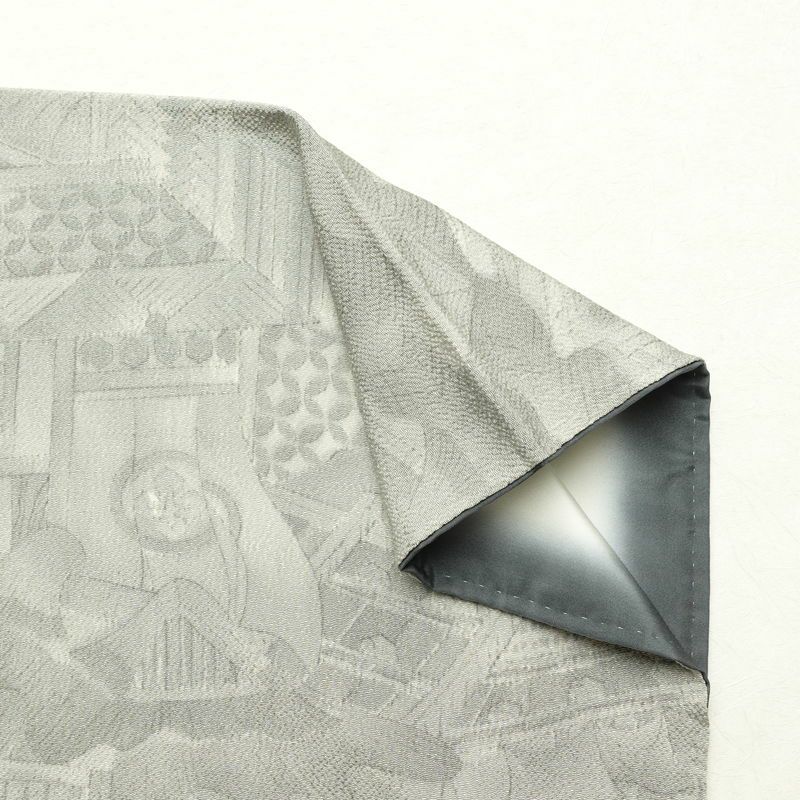 小紋 縮緬 正絹 風景柄 袷仕立て 身丈160.5cm 裄丈64.5cm 着物 グレー_画像14