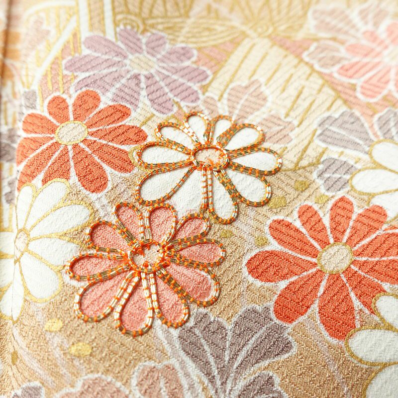 訪問着 良品 しつけ糸付き 金駒刺繍 綸子 正絹 古典柄 袷仕立て 身丈159.5cm 裄丈65.5cm 金彩 フォーマル 着物 緑・うぐいす色_画像7