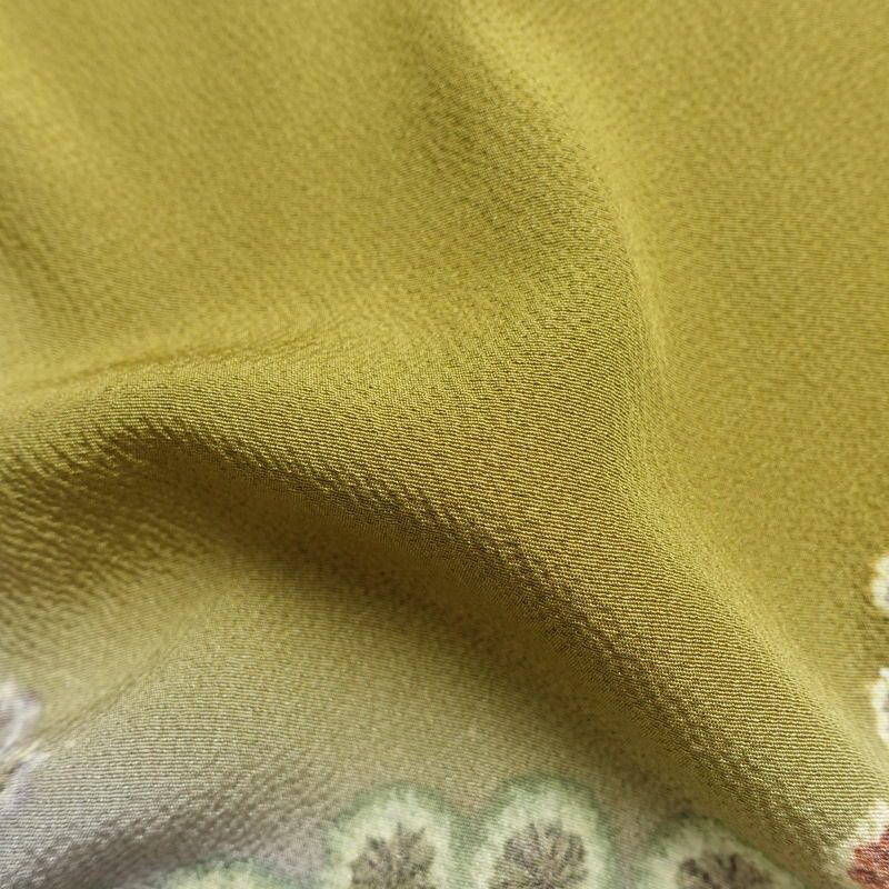 訪問着 辻が花 落款入り 縮緬 絞り 正絹 花柄 袷仕立て 身丈162cm 裄丈67.5cm 着物 緑・うぐいす色_画像21