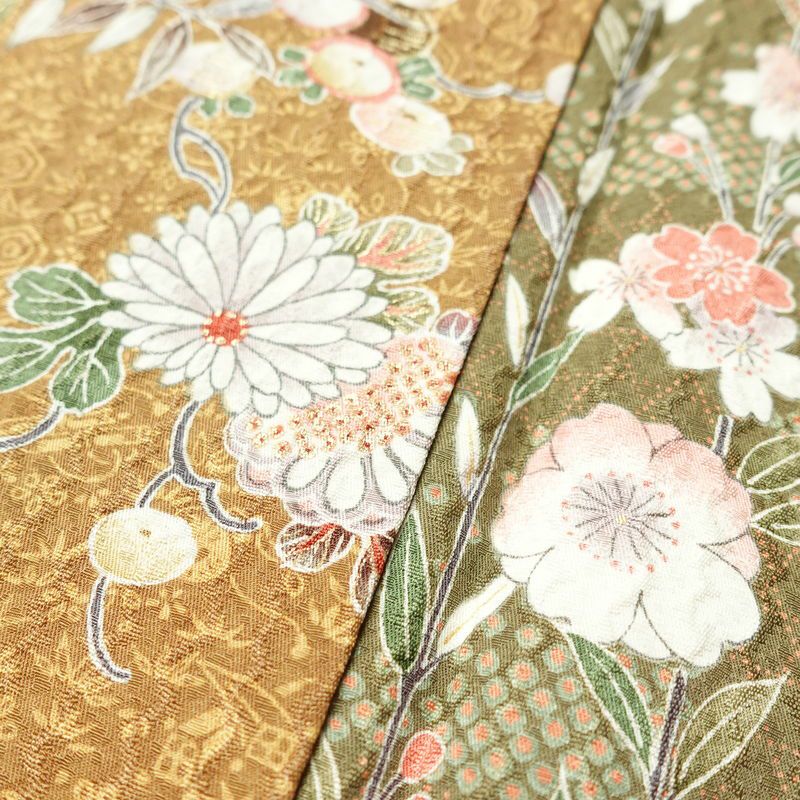 小紋 良品 しつけ糸付き 正絹 花柄 袷仕立て 身丈164.5cm 裄丈67.5cm 金彩 桜	着物 茶_画像9