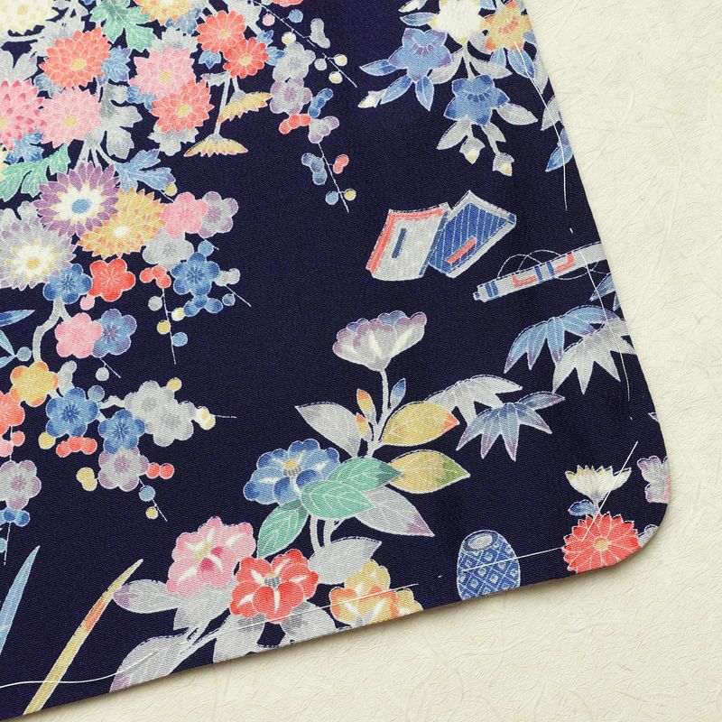 小紋 良品 しつけ糸付き 縮緬 正絹 古典柄 袷仕立て 身丈159.5cm 裄丈66.5cm 着物 青・紺_画像15