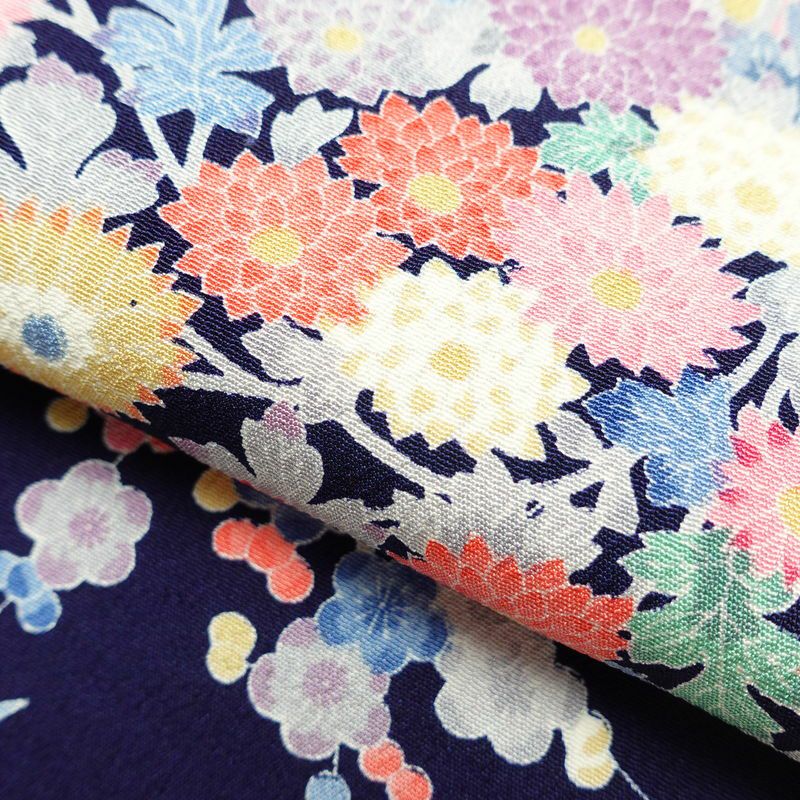 小紋 良品 しつけ糸付き 縮緬 正絹 古典柄 袷仕立て 身丈159.5cm 裄丈66.5cm 着物 青・紺_画像20