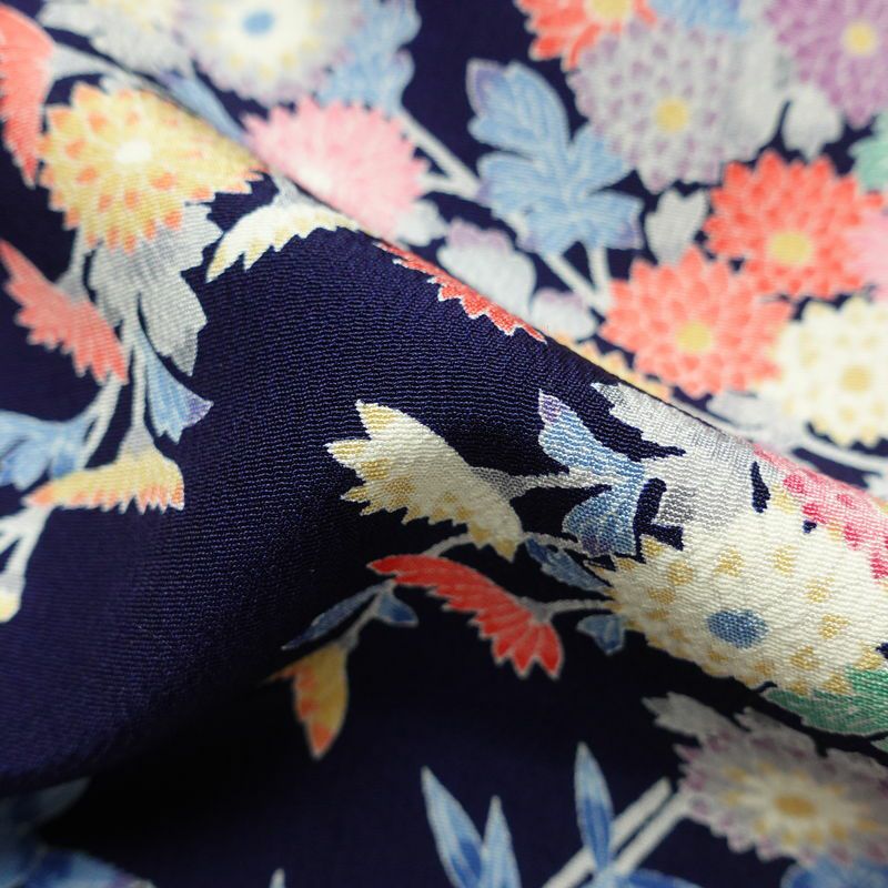 小紋 良品 しつけ糸付き 縮緬 正絹 古典柄 袷仕立て 身丈159.5cm 裄丈66.5cm 着物 青・紺_画像21