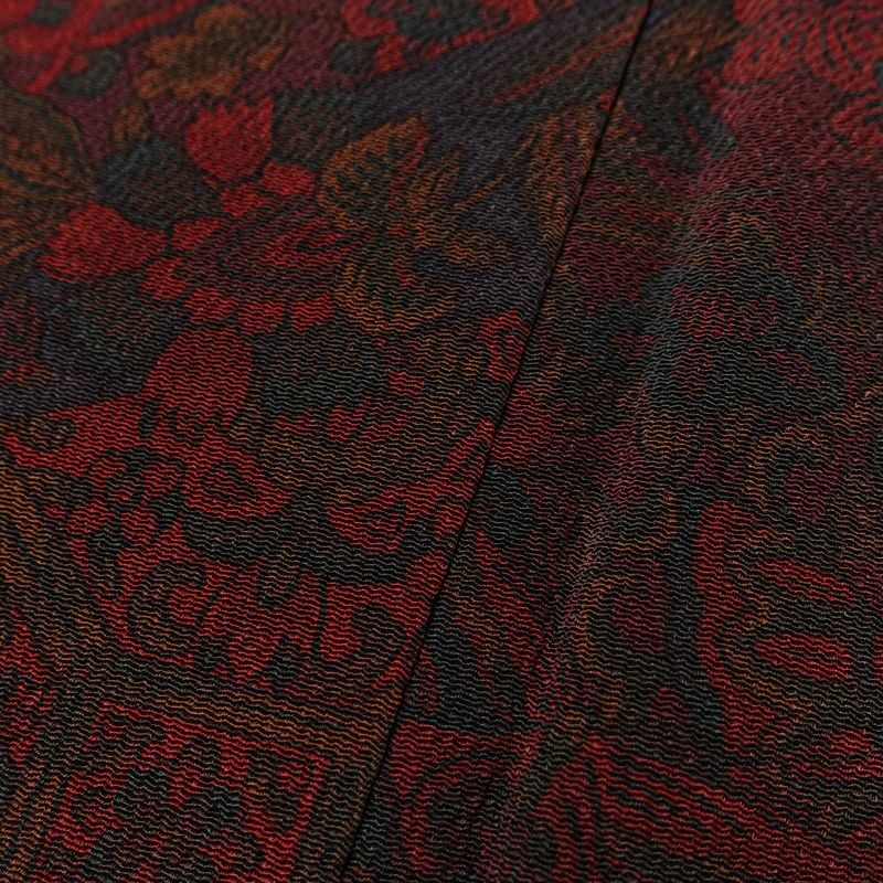 小紋 美品 しつけ糸付き 縮緬 正絹 幾何学柄・抽象柄 袷仕立て 身丈164.5cm 裄丈66.5cm 着物 小豆・エンジ_画像9