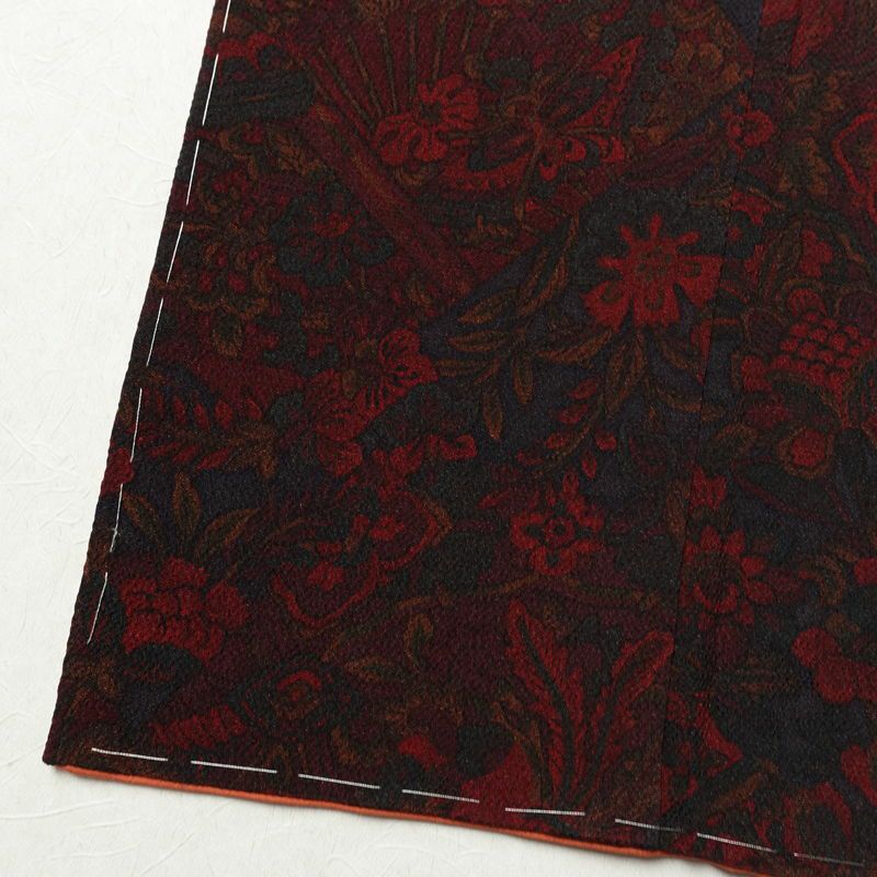 小紋 美品 しつけ糸付き 縮緬 正絹 幾何学柄・抽象柄 袷仕立て 身丈164.5cm 裄丈66.5cm 着物 小豆・エンジ_画像12