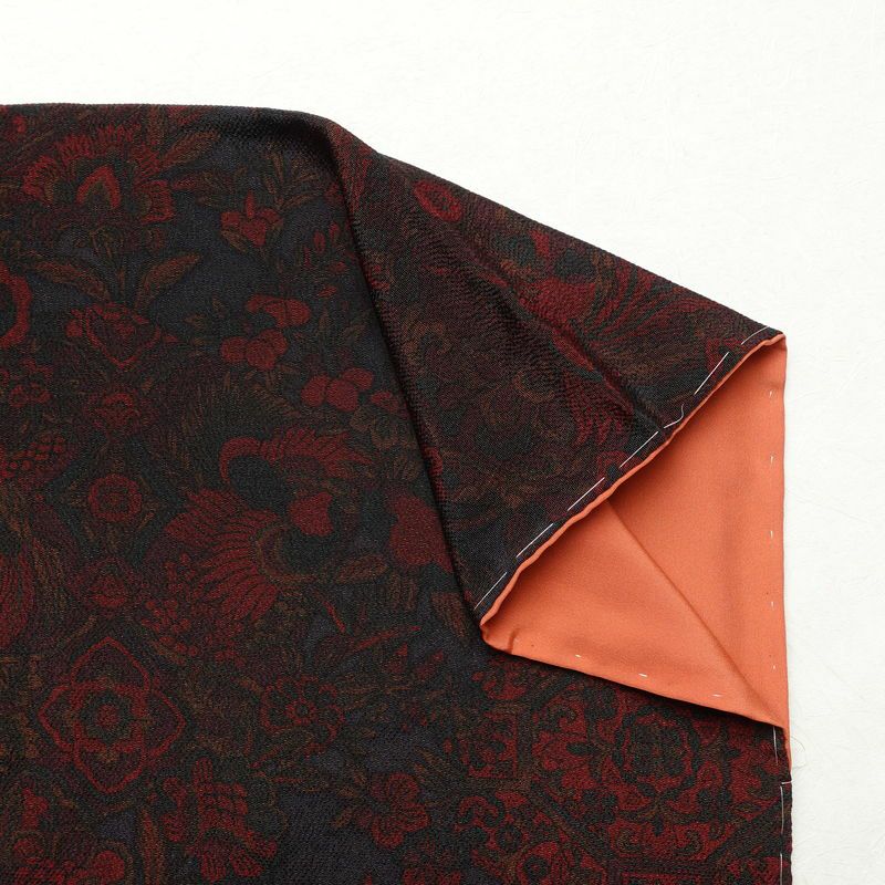 小紋 美品 しつけ糸付き 縮緬 正絹 幾何学柄・抽象柄 袷仕立て 身丈164.5cm 裄丈66.5cm 着物 小豆・エンジ_画像14