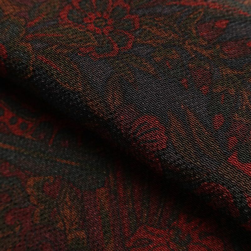 小紋 美品 しつけ糸付き 縮緬 正絹 幾何学柄・抽象柄 袷仕立て 身丈164.5cm 裄丈66.5cm 着物 小豆・エンジ_画像20