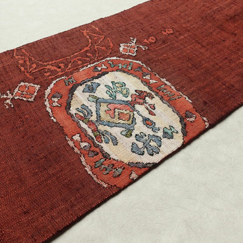 名古屋帯 太鼓柄 良品 正絹 幾何学柄・抽象柄 名古屋仕立て 帯 赤・朱_画像11