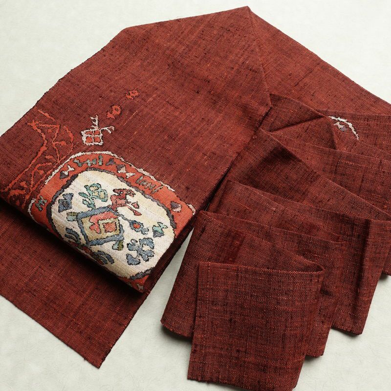 名古屋帯 太鼓柄 良品 正絹 幾何学柄・抽象柄 名古屋仕立て 帯 赤・朱_画像16