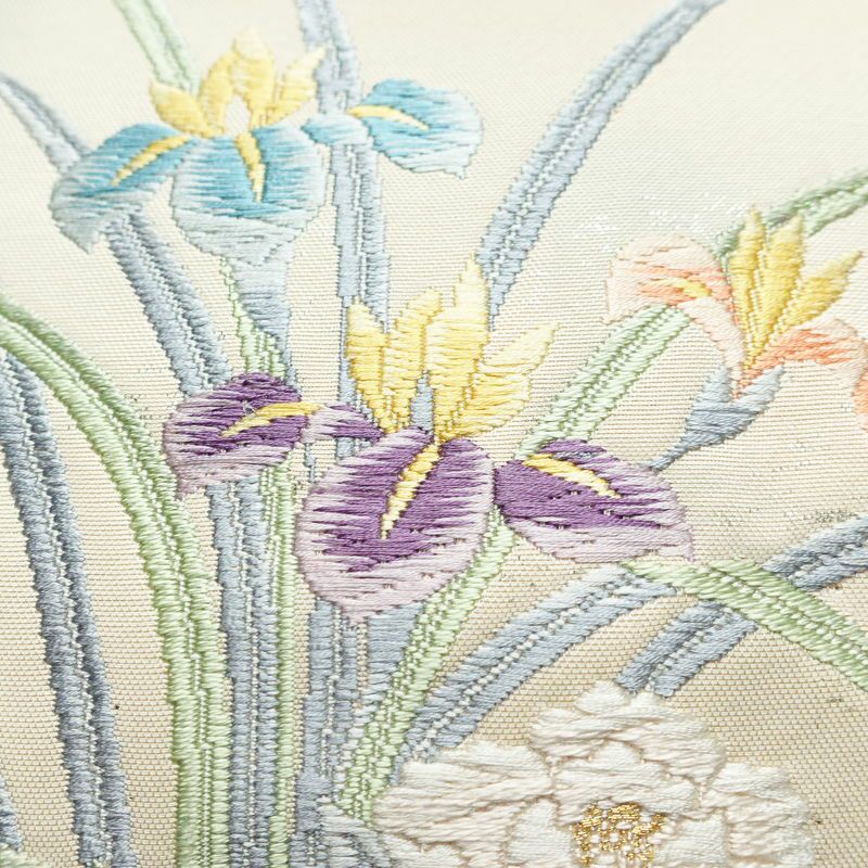 名古屋帯 太鼓柄 正絹 花柄 名古屋仕立て 帯 白_画像4