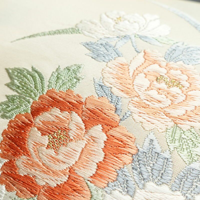 名古屋帯 太鼓柄 正絹 花柄 名古屋仕立て 帯 白_画像5