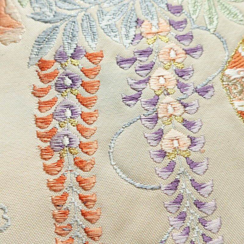 名古屋帯 太鼓柄 正絹 花柄 名古屋仕立て 帯 白_画像6