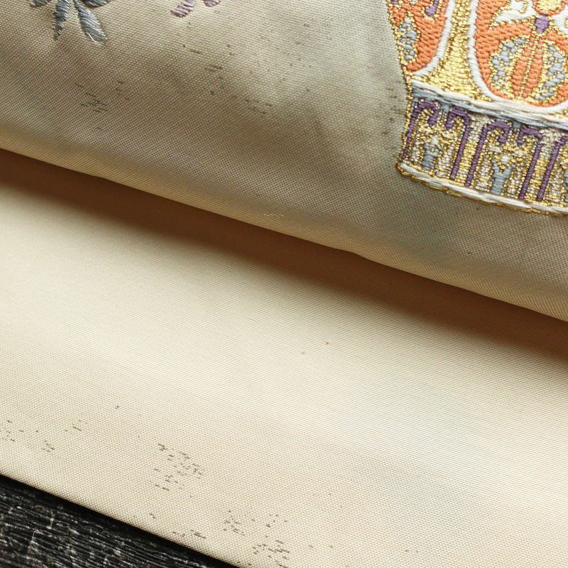 名古屋帯 太鼓柄 正絹 花柄 名古屋仕立て 帯 白_画像8