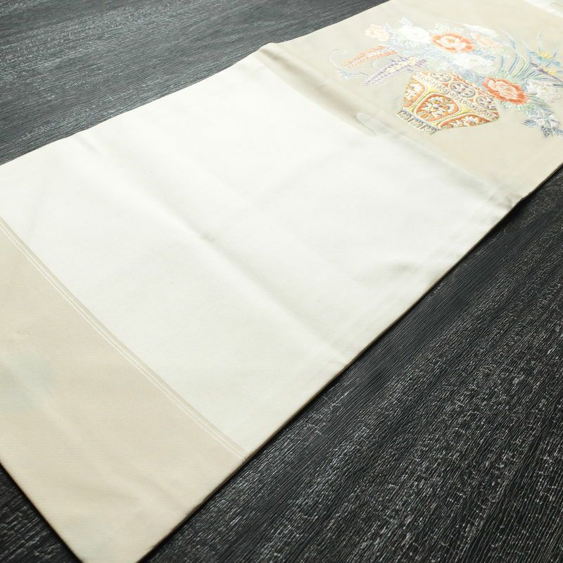 名古屋帯 太鼓柄 正絹 花柄 名古屋仕立て 帯 白_画像9