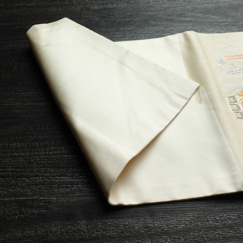 名古屋帯 太鼓柄 正絹 花柄 名古屋仕立て 帯 白_画像10