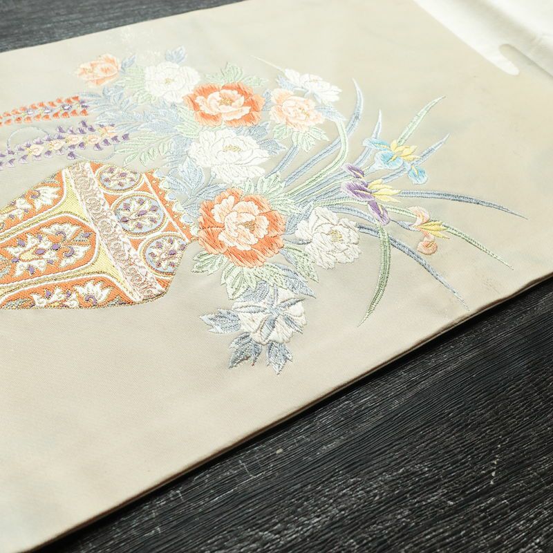 名古屋帯 太鼓柄 正絹 花柄 名古屋仕立て 帯 白_画像11