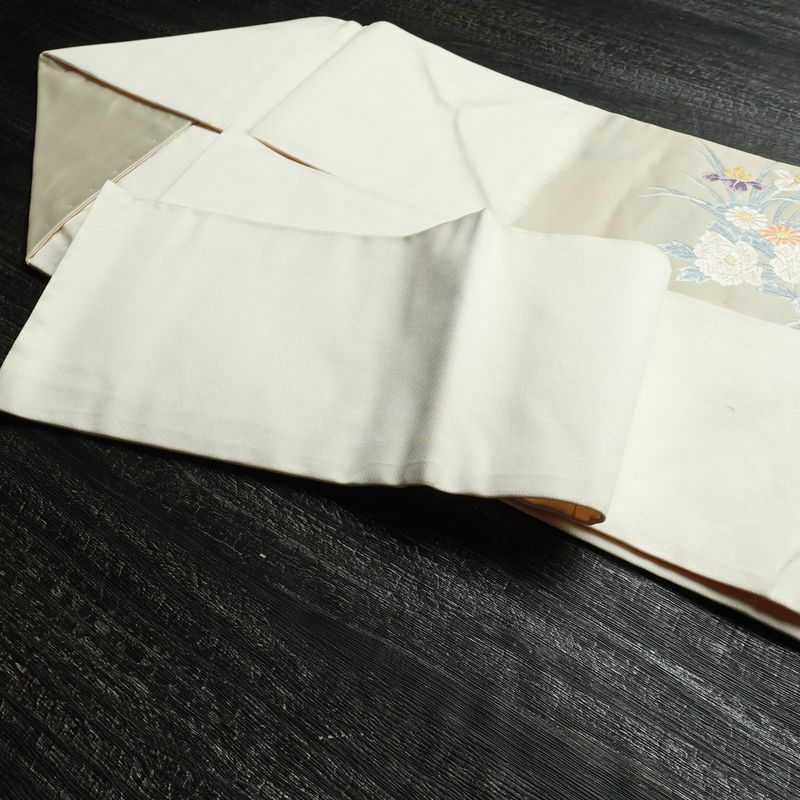 名古屋帯 太鼓柄 正絹 花柄 名古屋仕立て 帯 白_画像21