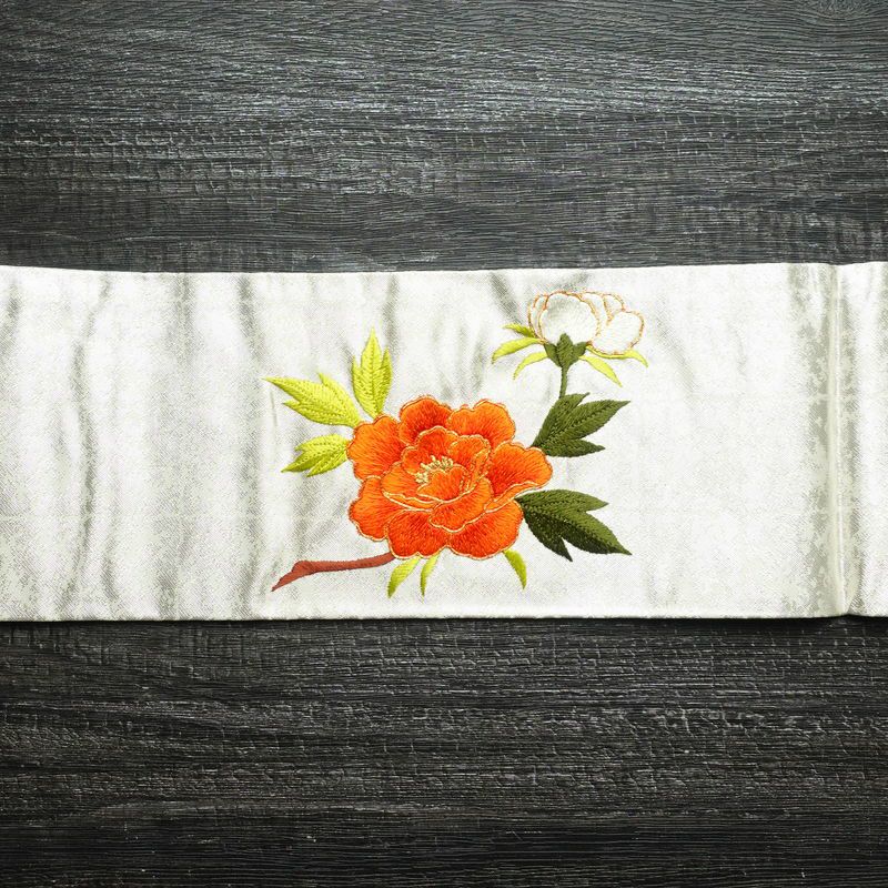 名古屋帯 太鼓柄 良品 金駒刺繍 正絹 花柄 名古屋仕立て 箔 刺繍 帯 金・銀_画像14