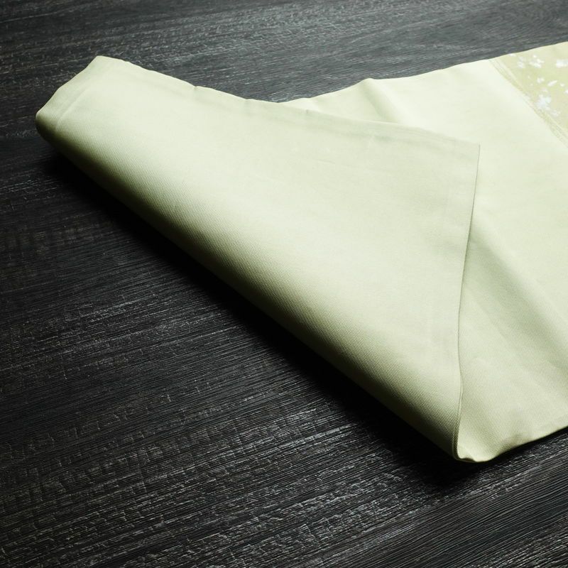 名古屋帯 太鼓柄 正絹 木の葉・植物柄 名古屋仕立て 箔 帯 緑・うぐいす色_画像11