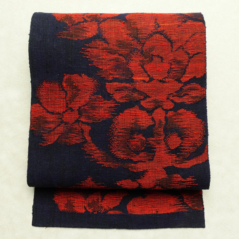 名古屋帯 六通柄 良品 正絹 花柄 名古屋仕立て 帯 青・紺_画像1