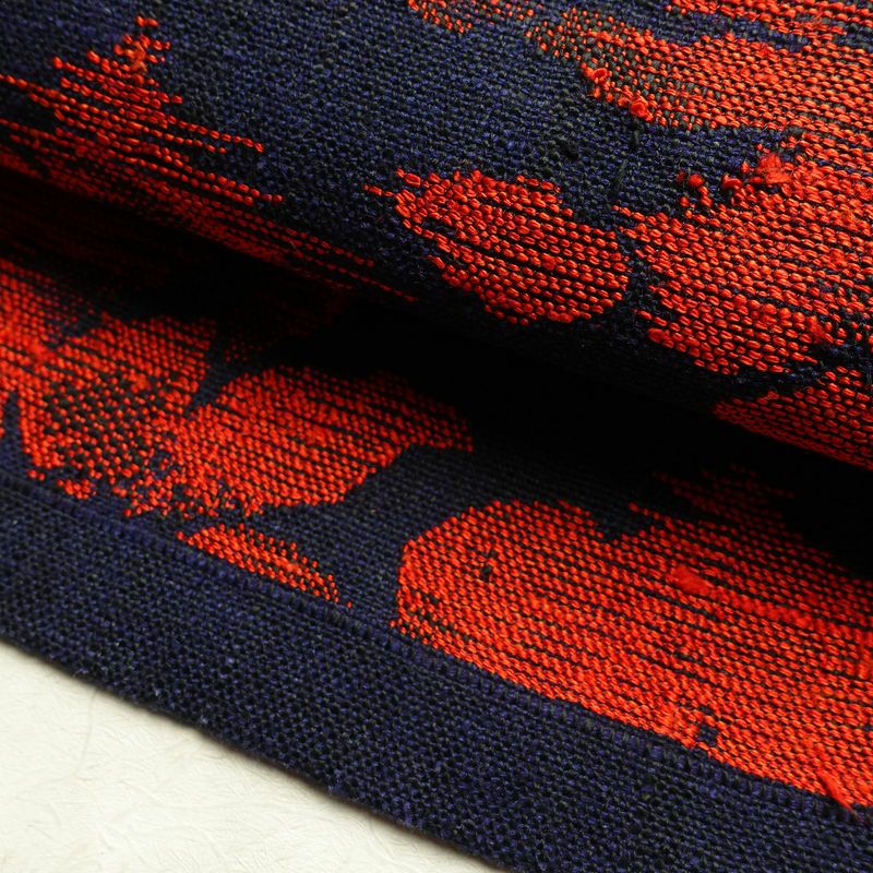 名古屋帯 六通柄 良品 正絹 花柄 名古屋仕立て 帯 青・紺_画像7