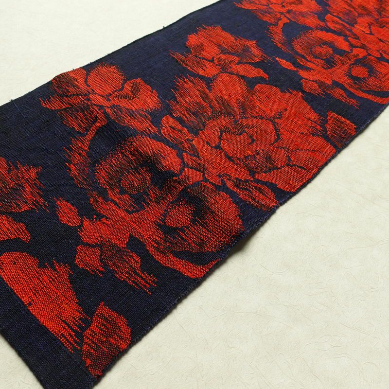 名古屋帯 六通柄 良品 正絹 花柄 名古屋仕立て 帯 青・紺_画像8